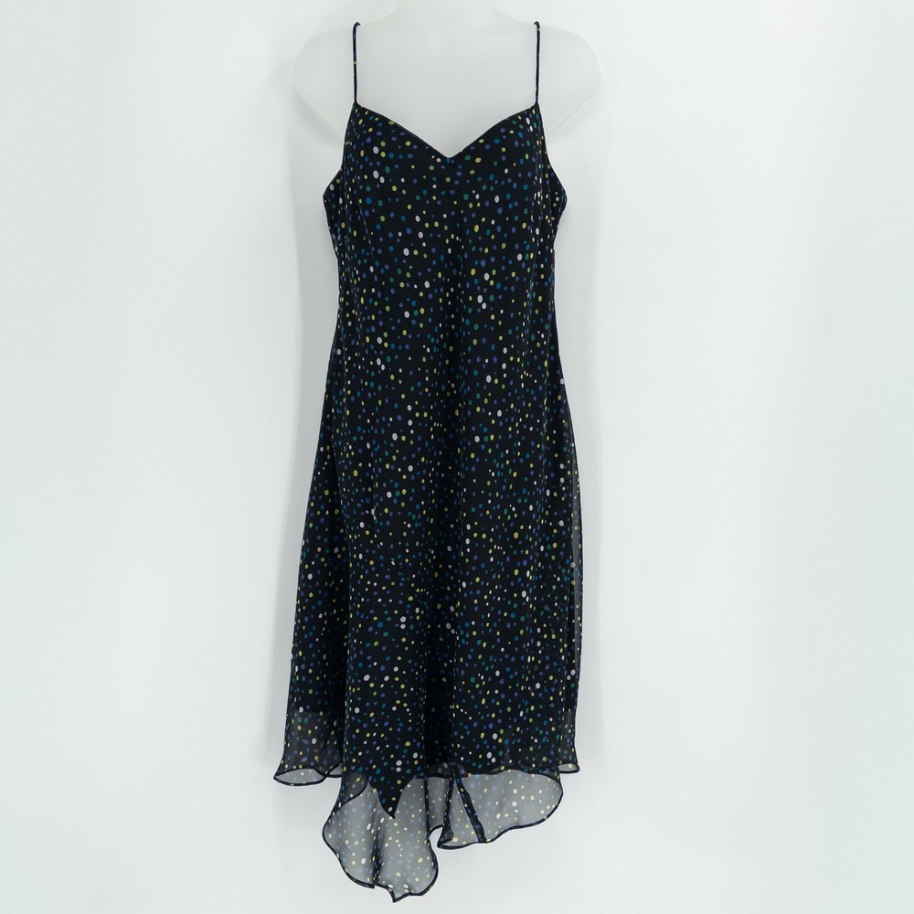 Y2K Polka Dot Dress Womens 12 Black Chiffon Asymmetrical Indie Twee Vintage Hoco